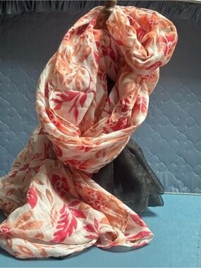 Floral Print Lightweight Scarf in Orange & Pink